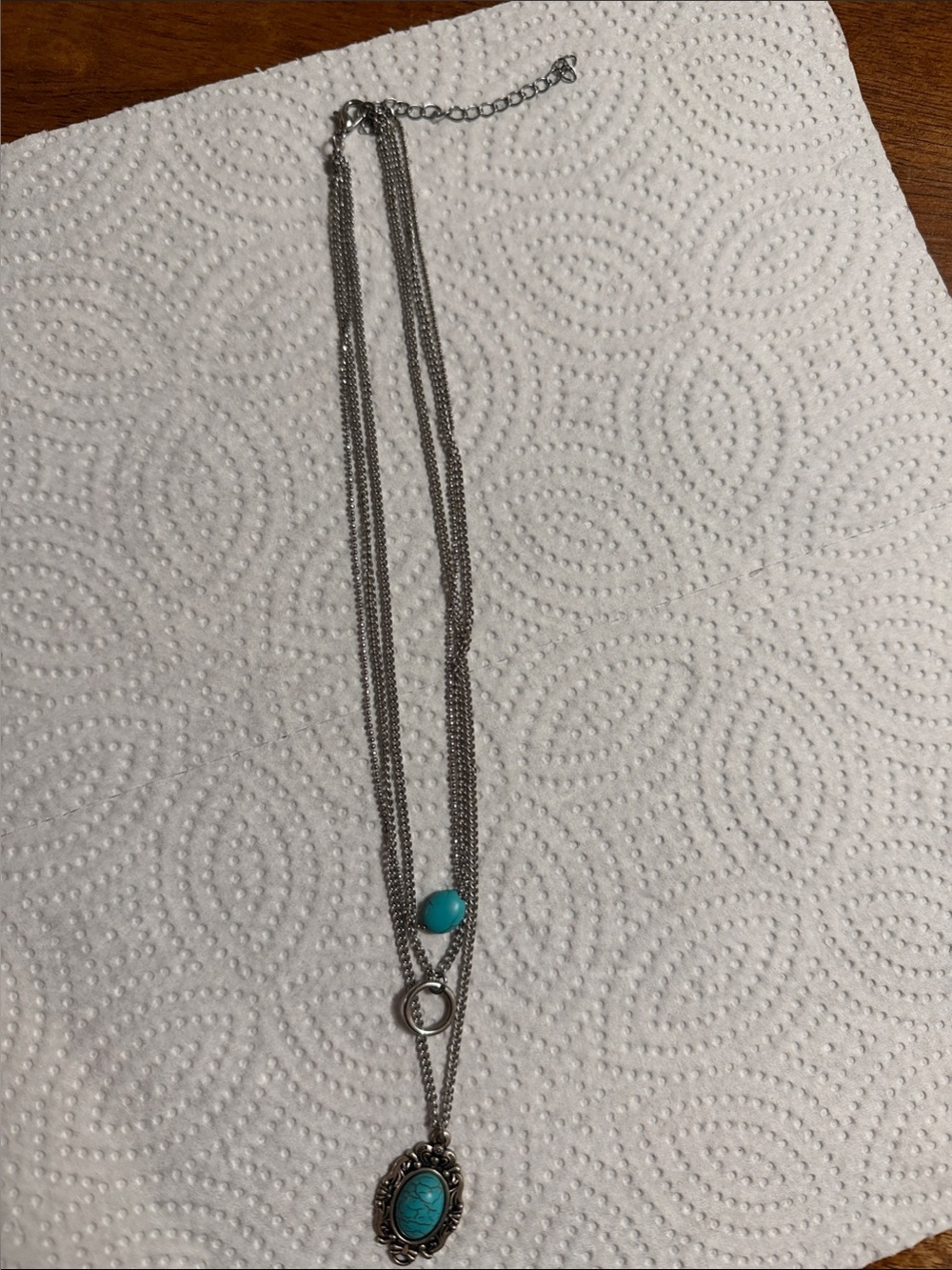 Turquoise Pendant Layered Silver Necklace - Women Jewelry